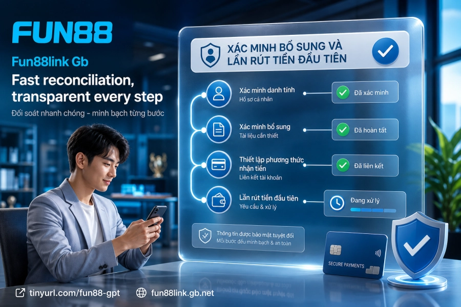 Xác minh email lần rút tiền đầu tiên Fun88 bảo mật tài khoản